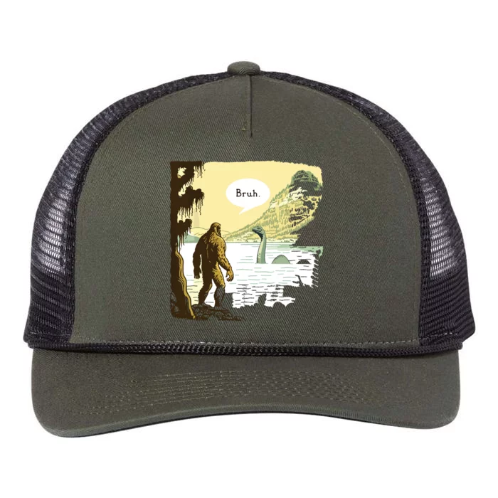 Funny Bigfoot Sasquatch Loch Ness Monster Introvert Bruh Retro Rope Trucker Hat Cap