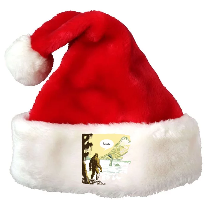 Funny Bigfoot Sasquatch Loch Ness Monster Introvert Bruh Premium Christmas Santa Hat