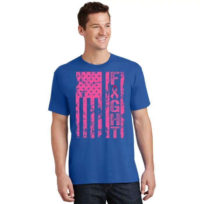 Fight Breast Survivor American Flag Breast Cancer Awareness T-Shirt