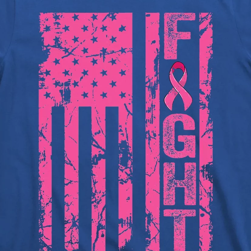 Fight Breast Survivor American Flag Breast Cancer Awareness T-Shirt