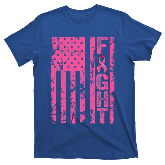 Fight Breast Survivor American Flag Breast Cancer Awareness T-Shirt