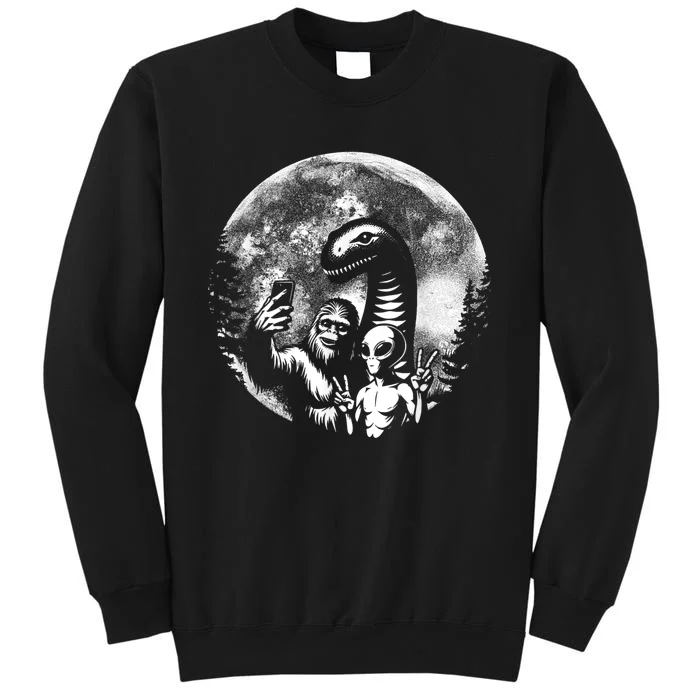 Funny Bigfoot Sasquatch Alien Loch Ness Full Moon Selfie Tall Sweatshirt