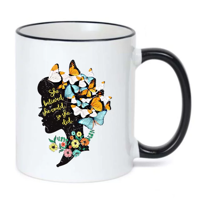 Floral Butterfly She Believed She Could So That She Did Gift Black Color Changing Mug