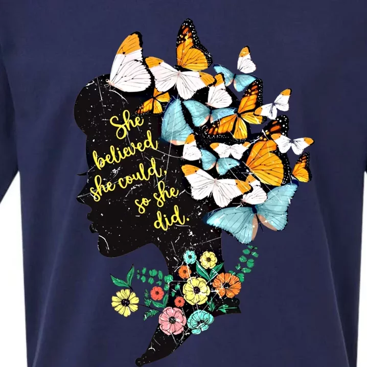 Floral Butterfly She Believed She Could So That She Did Gift Sueded Cloud Jersey T-Shirt