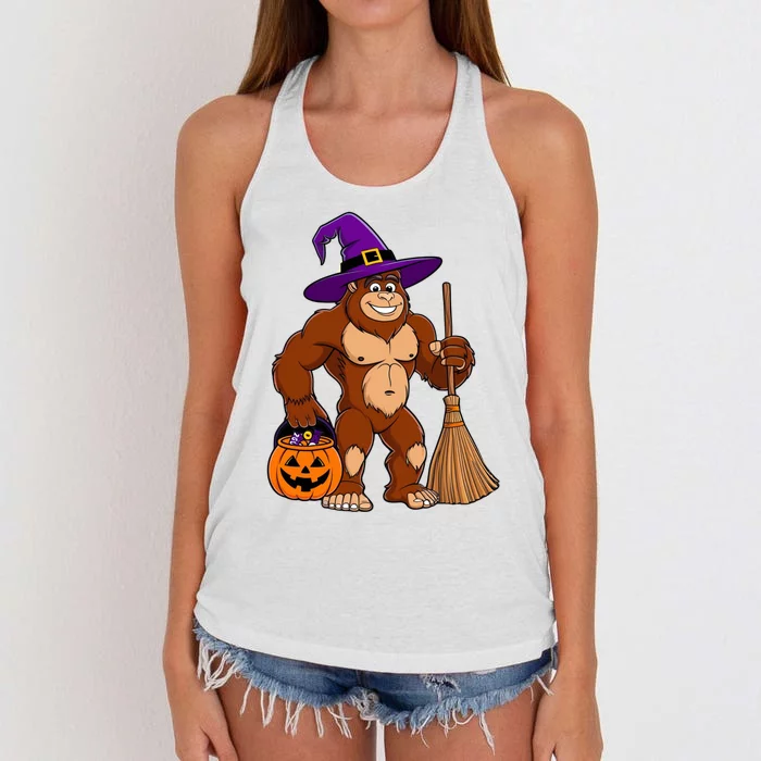 Funny Bigfoot Sasquatch Witch Halloween Costume Women's Knotted Racerback Tank