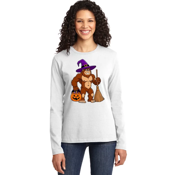 Funny Bigfoot Sasquatch Witch Halloween Costume Ladies Long Sleeve Shirt