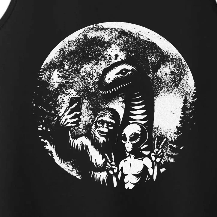 Funny Bigfoot Sasquatch Alien Loch Ness Full Moon Selfie Performance Tank