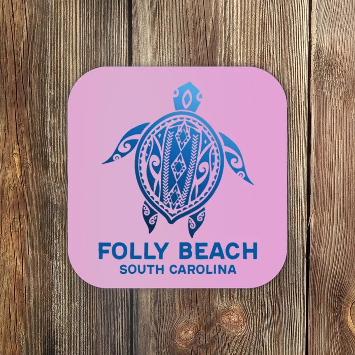 Folly Beach South Carolina Tattoo Blue Sea Turtle Souvenirs Coaster