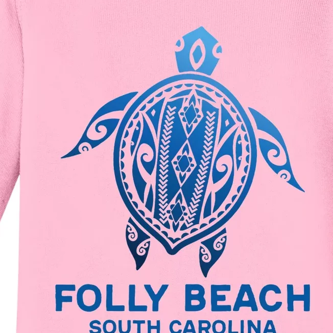 Folly Beach South Carolina Tattoo Blue Sea Turtle Souvenirs Baby Long Sleeve Bodysuit