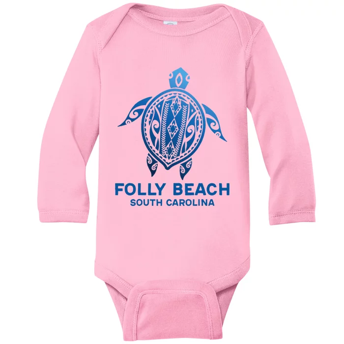 Folly Beach South Carolina Tattoo Blue Sea Turtle Souvenirs Baby Long Sleeve Bodysuit