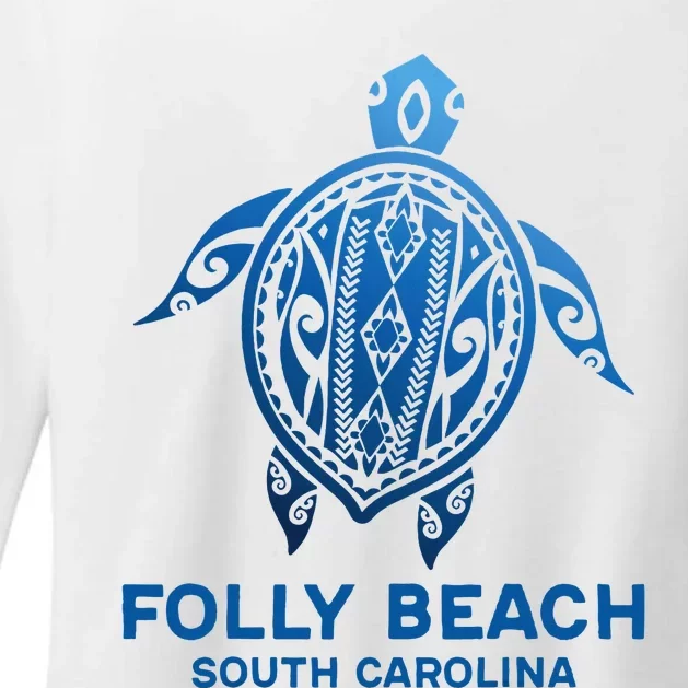 Folly Beach South Carolina Tattoo Blue Sea Turtle Souvenirs Womens CVC Long Sleeve Shirt