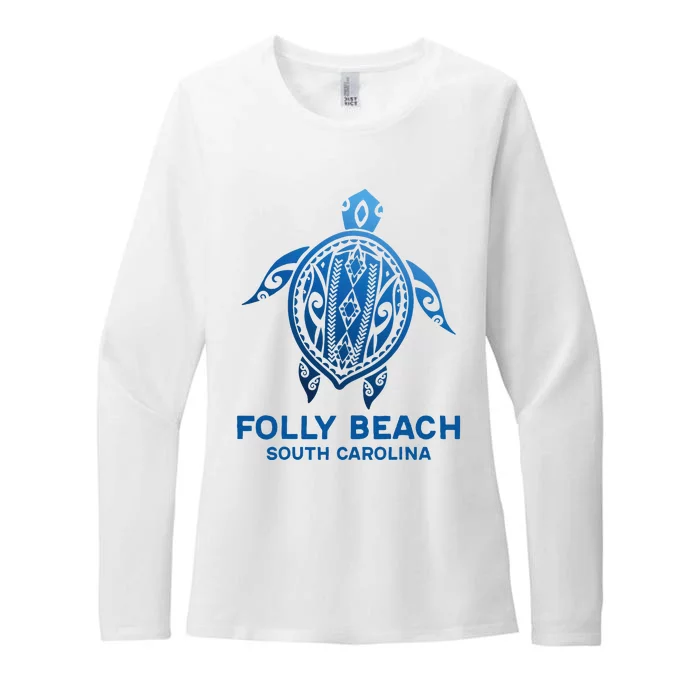 Folly Beach South Carolina Tattoo Blue Sea Turtle Souvenirs Womens CVC Long Sleeve Shirt