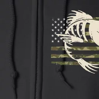 Fish Bones Skeleton Camo US American Flag Camouflage Fishing Full Zip Hoodie