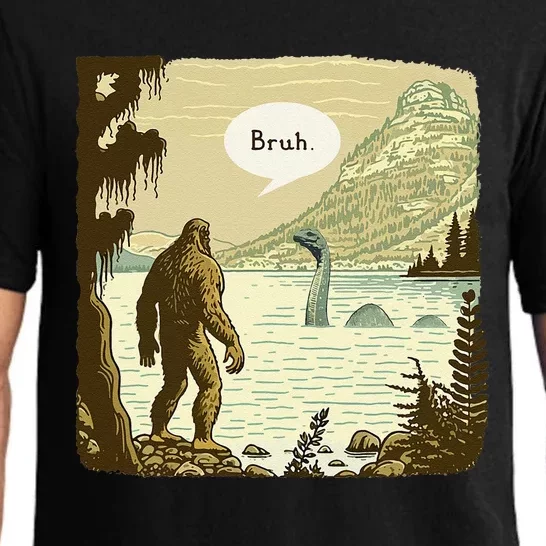 Funny Bigfoot Sasquatch Loch Ness Monster Introvert Bruh Pajama Set