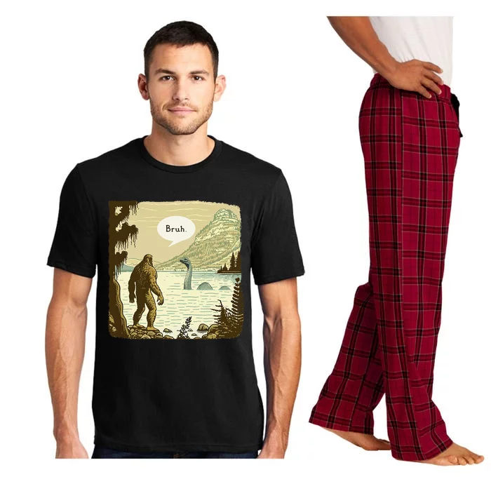 Funny Bigfoot Sasquatch Loch Ness Monster Introvert Bruh Pajama Set