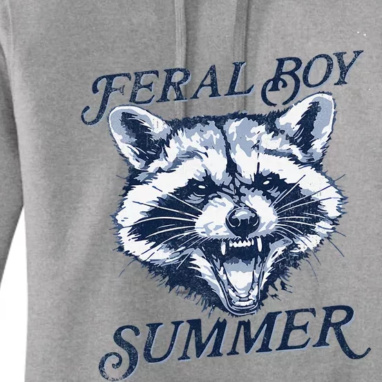 Feral Boy Summer Funny Raccoon Meme Trash Panda Raccoon Women's Pullover Hoodie