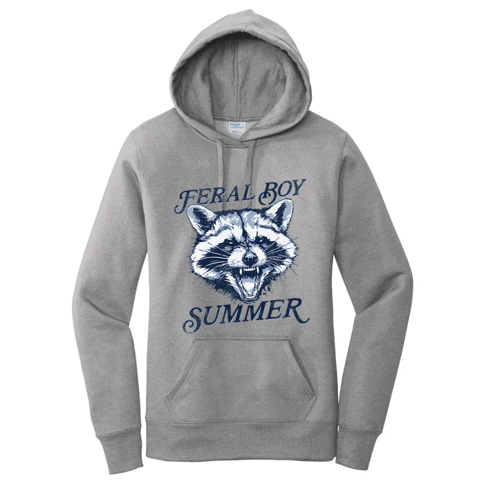 Feral Boy Summer Funny Raccoon Meme Trash Panda Raccoon Women's Pullover Hoodie