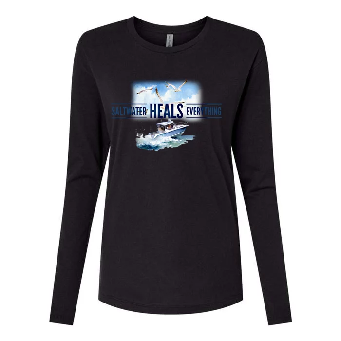 Florida Boating Saltwater Heals Everything Gift Womens Cotton Relaxed Long Sleeve T-Shirt