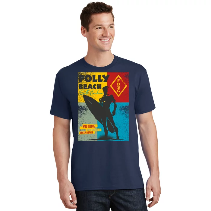 Folly Beach St Carolina Surfer Silhouette T-Shirt