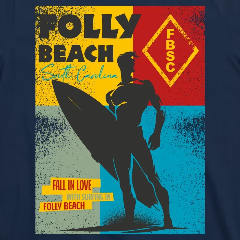 Folly Beach St Carolina Surfer Silhouette T-Shirt