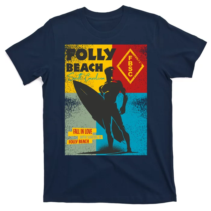 Folly Beach St Carolina Surfer Silhouette T-Shirt