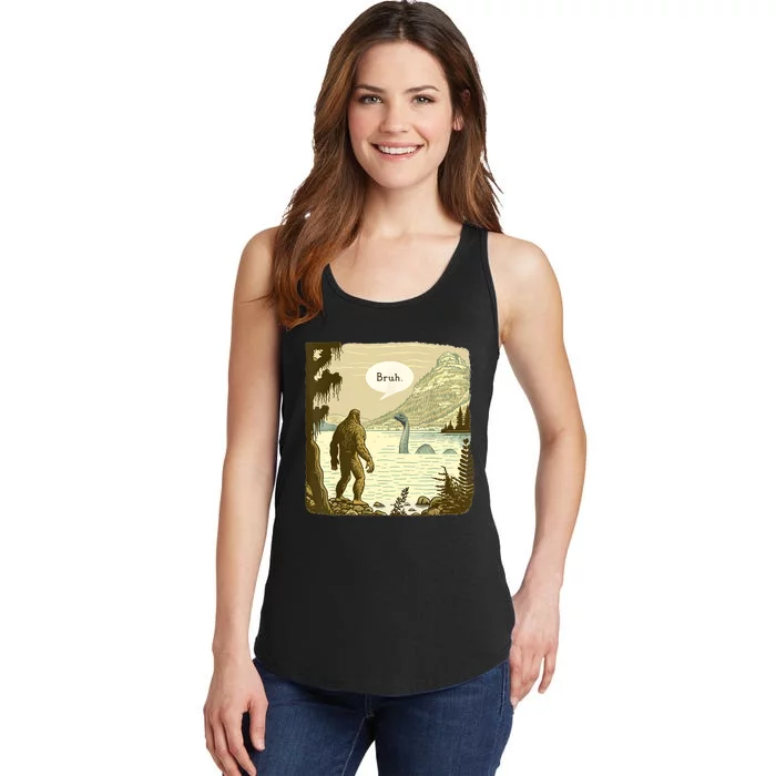 Funny Bigfoot Sasquatch Loch Ness Monster Introvert Bruh Ladies Essential Tank