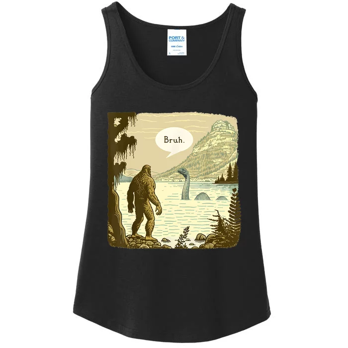 Funny Bigfoot Sasquatch Loch Ness Monster Introvert Bruh Ladies Essential Tank