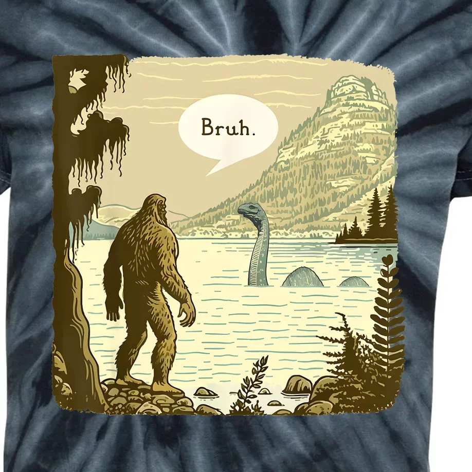 Funny Bigfoot Sasquatch Loch Ness Monster Introvert Bruh Kids Tie-Dye T-Shirt