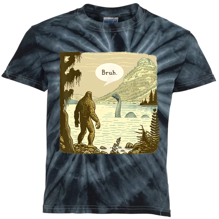 Funny Bigfoot Sasquatch Loch Ness Monster Introvert Bruh Kids Tie-Dye T-Shirt