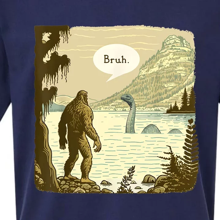 Funny Bigfoot Sasquatch Loch Ness Monster Introvert Bruh Sueded Cloud Jersey T-Shirt