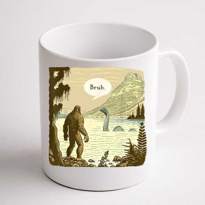 Funny Bigfoot Sasquatch Loch Ness Monster Introvert Bruh Front & Back Coffee Mug