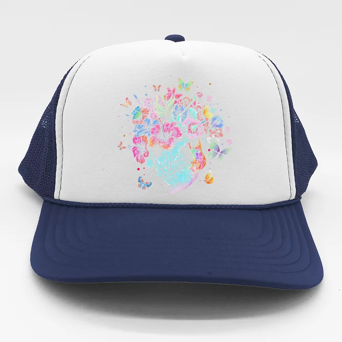 Floral Butterfly Skull Funny Halloween Costume Hippie Flower Trucker Hat