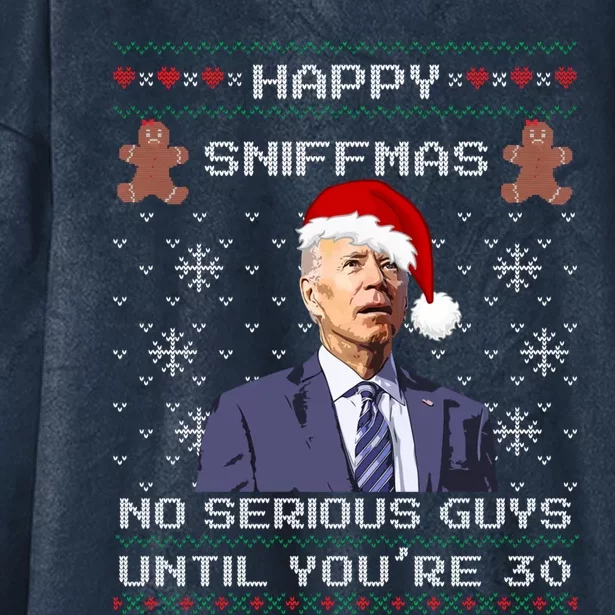 Funny Biden Sniffing Ugly Christmas Sweater Xmas Political Cool Gift Hooded Wearable Blanket