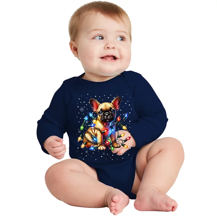 French Bulldog Santa Hat Christmas Pajamas Baby Long Sleeve Bodysuit