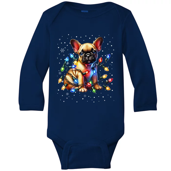 French Bulldog Santa Hat Christmas Pajamas Baby Long Sleeve Bodysuit