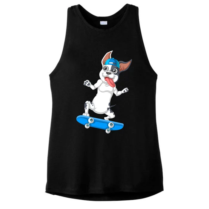 French Bulldog Skateboarding Ladies Tri-Blend Wicking Tank