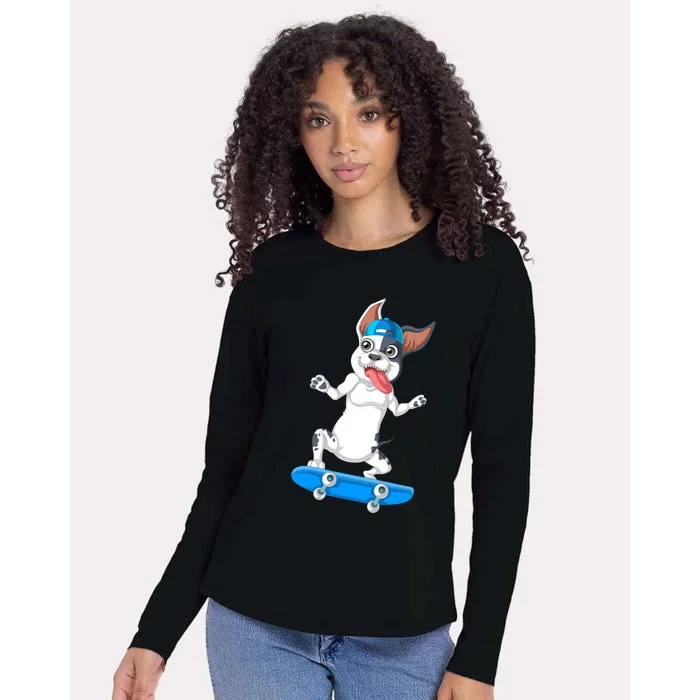 French Bulldog Skateboarding Womens Cotton Relaxed Long Sleeve T-Shirt