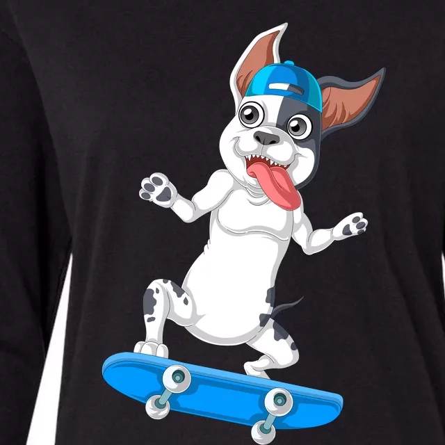 French Bulldog Skateboarding Womens Cotton Relaxed Long Sleeve T-Shirt