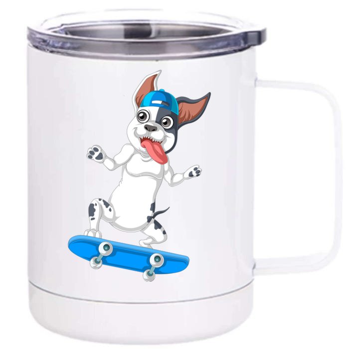 French Bulldog Skateboarding Front & Back 12oz Stainless Steel Tumbler Cup