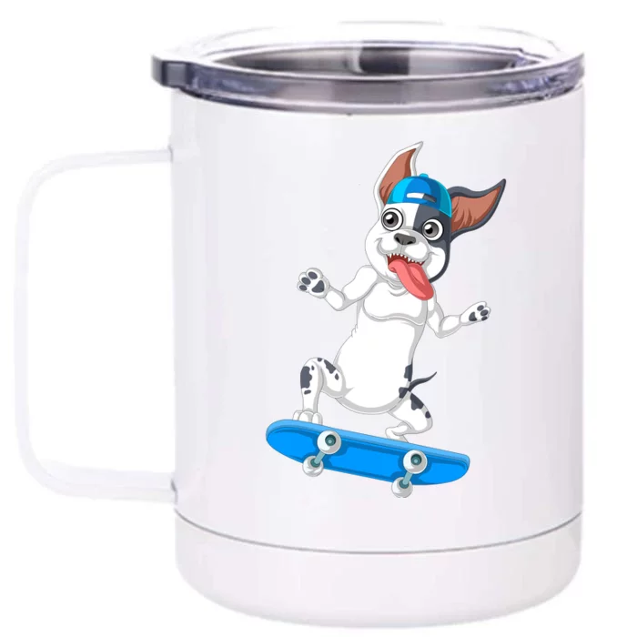 French Bulldog Skateboarding Front & Back 12oz Stainless Steel Tumbler Cup