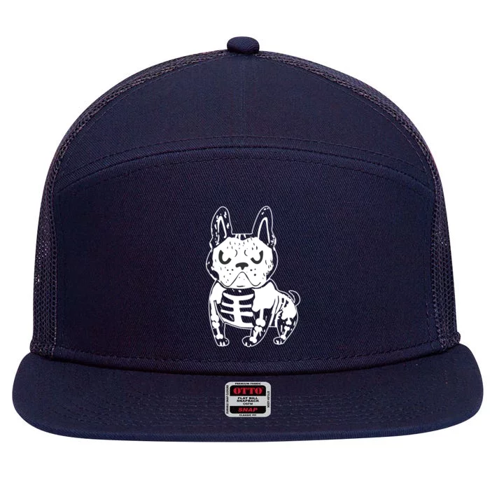 French Bulldog Skeleton Ghost Halloween Costume Gift 7 Panel Mesh Trucker Snapback Hat