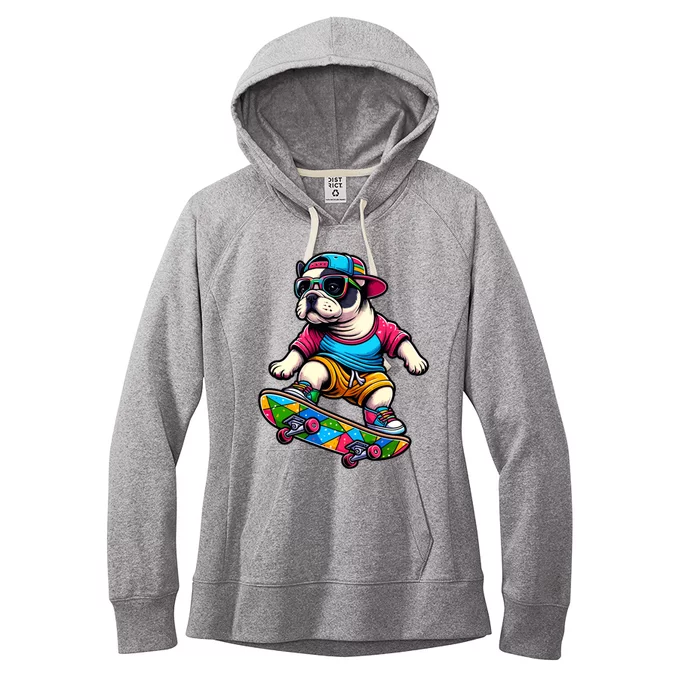 French Bulldog Skater Skateboarding Skateboard Skateboarder Cool Gift Women's Fleece Hoodie