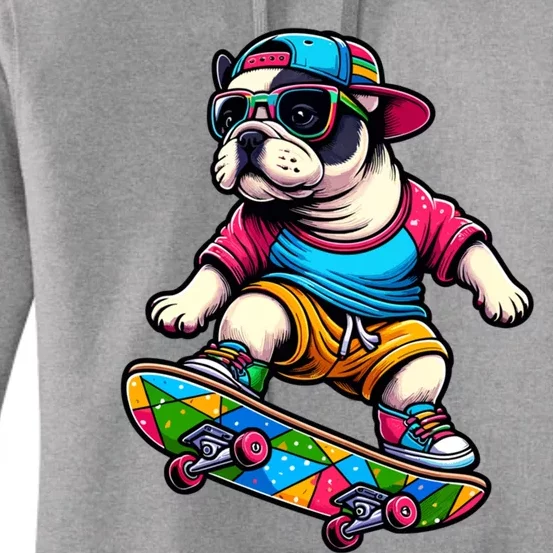 French Bulldog Skater Skateboarding Skateboard Skateboarder Cool Gift Women's Pullover Hoodie