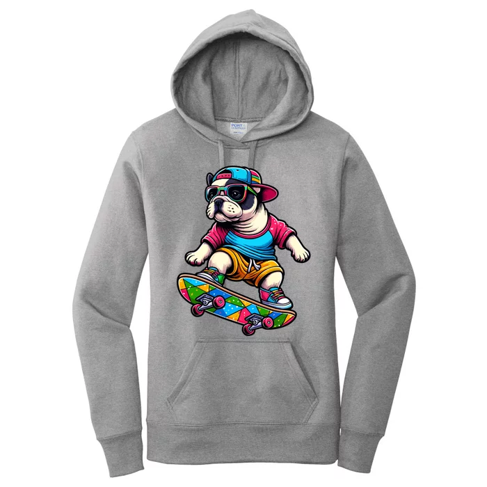 French Bulldog Skater Skateboarding Skateboard Skateboarder Cool Gift Women's Pullover Hoodie