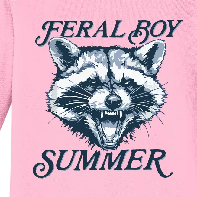 Feral Boy Summer Funny Raccoon Meme Trash Panda Raccoon Baby Long Sleeve Bodysuit