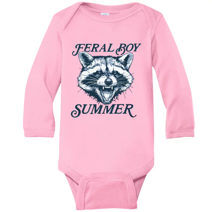 Feral Boy Summer Funny Raccoon Meme Trash Panda Raccoon Baby Long Sleeve Bodysuit