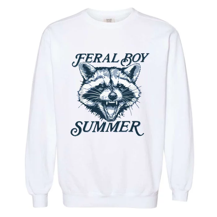 Feral Boy Summer Funny Raccoon Meme Trash Panda Raccoon Garment-Dyed Sweatshirt