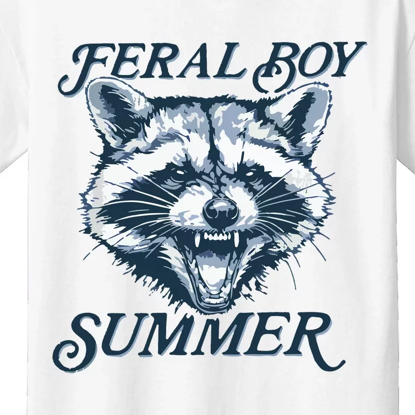 Feral Boy Summer Funny Raccoon Meme Trash Panda Raccoon Kids T-Shirt