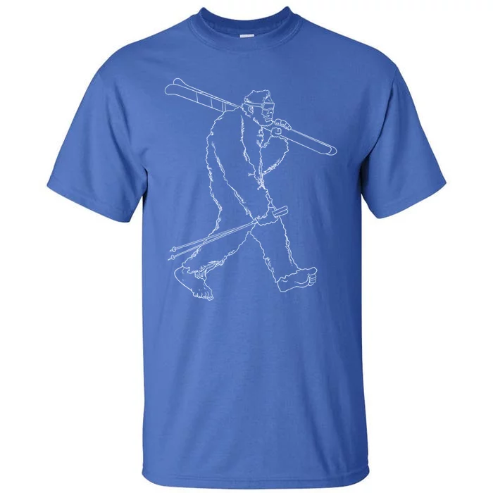 Funny Bigfoot Skiing Silhouette For Winter Ski Season Meaningful Gift Tall T-Shirt