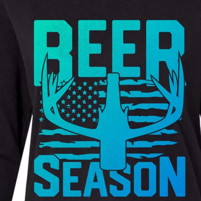 Funny Beer Season Deer Antlers American Flag Hunting Gift Womens Cotton Relaxed Long Sleeve T-Shirt